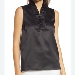 Sleek Black Satin Sleeveless Blouse